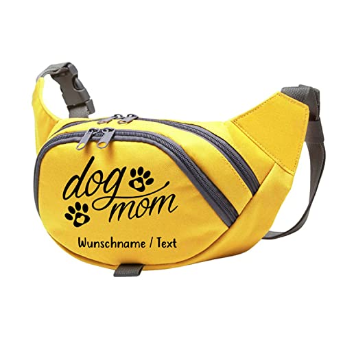 Tierisch-tolle Geschenke Dog Mom Bauchtasche Leckerlie -Tasche mit Wunschnamen personalisiert | Hundetraining | Leckerlie Beutel (Gelb/Schwarz) von Tierisch-tolle Geschenke