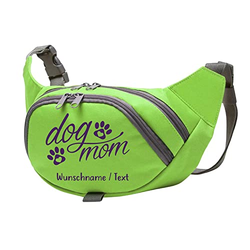 Tierisch-tolle Geschenke Dog Mom Bauchtasche Leckerlie -Tasche mit Wunschnamen personalisiert | Hundetraining | Leckerlie Beutel (Grün/Lila) von Tierisch-tolle Geschenke