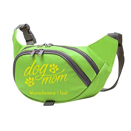 Tierisch-tolle Geschenke Dog Mom Bauchtasche Leckerlie -Tasche mit Wunschnamen personalisiert | Hundetraining | Leckerlie Beutel (Grün/Neongelb) von Tierisch-tolle Geschenke