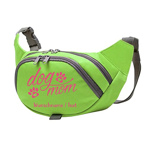 Tierisch-tolle Geschenke Dog Mom Bauchtasche Leckerlie -Tasche mit Wunschnamen personalisiert | Hundetraining | Leckerlie Beutel (Grün/Pink) von Tierisch-tolle Geschenke
