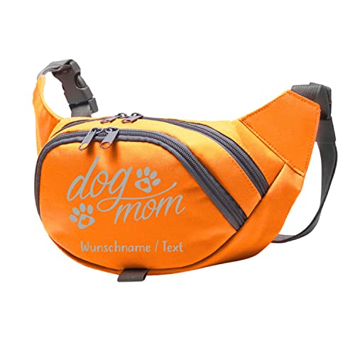 Tierisch-tolle Geschenke Dog Mom Bauchtasche Leckerlie -Tasche mit Wunschnamen personalisiert | Hundetraining | Leckerlie Beutel (Orange/Grau) von Tierisch-tolle Geschenke