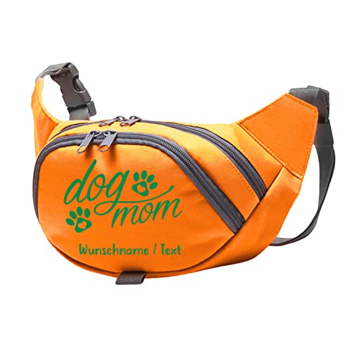 Tierisch-tolle Geschenke Dog Mom Bauchtasche Leckerlie -Tasche mit Wunschnamen personalisiert | Hundetraining | Leckerlie Beutel (Orange/Grün) von Tierisch-tolle Geschenke