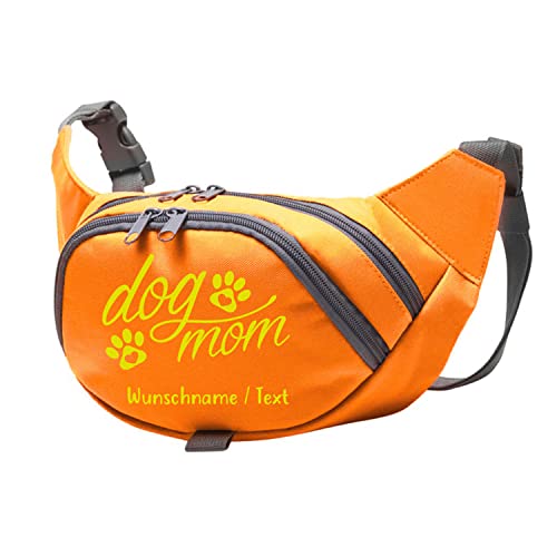 Tierisch-tolle Geschenke Dog Mom Bauchtasche Leckerlie -Tasche mit Wunschnamen personalisiert | Hundetraining | Leckerlie Beutel (Orange/Neongelb) von Tierisch-tolle Geschenke