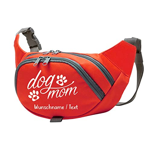 Tierisch-tolle Geschenke Dog Mom Bauchtasche Leckerlie -Tasche mit Wunschnamen personalisiert | Hundetraining | Leckerlie Beutel (Rot/Beige) von Tierisch-tolle Geschenke