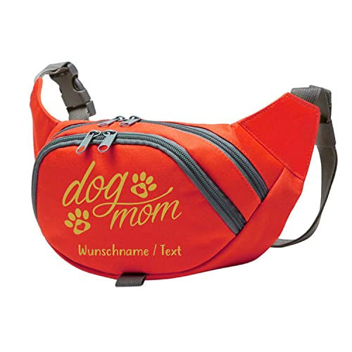 Tierisch-tolle Geschenke Dog Mom Bauchtasche Leckerlie -Tasche mit Wunschnamen personalisiert | Hundetraining | Leckerlie Beutel (Rot/Gold) von Tierisch-tolle Geschenke