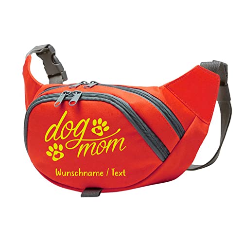 Tierisch-tolle Geschenke Dog Mom Bauchtasche Leckerlie -Tasche mit Wunschnamen personalisiert | Hundetraining | Leckerlie Beutel (Rot/Neongelb) von Tierisch-tolle Geschenke
