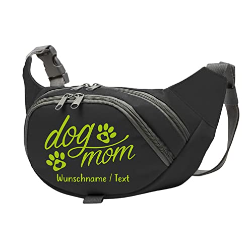 Tierisch-tolle Geschenke Dog Mom Bauchtasche Leckerlie -Tasche mit Wunschnamen personalisiert | Hundetraining | Leckerlie Beutel (Schwarz/Apfelgrün) von Tierisch-tolle Geschenke
