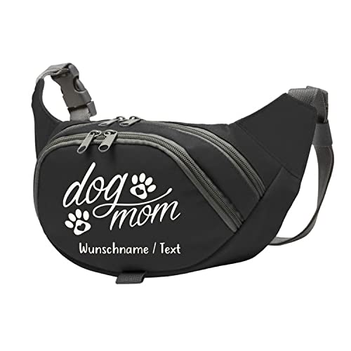 Tierisch-tolle Geschenke Dog Mom Bauchtasche Leckerlie -Tasche mit Wunschnamen personalisiert | Hundetraining | Leckerlie Beutel (Schwarz/Beige) von Tierisch-tolle Geschenke