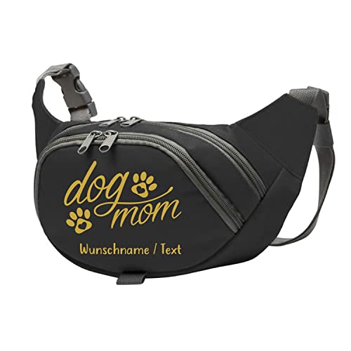 Tierisch-tolle Geschenke Dog Mom Bauchtasche Leckerlie -Tasche mit Wunschnamen personalisiert | Hundetraining | Leckerlie Beutel (Schwarz/Gold) von Tierisch-tolle Geschenke