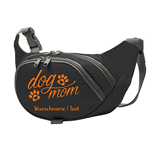 Tierisch-tolle Geschenke Dog Mom Bauchtasche Leckerlie -Tasche mit Wunschnamen personalisiert | Hundetraining | Leckerlie Beutel (Schwarz/Orange) von Tierisch-tolle Geschenke