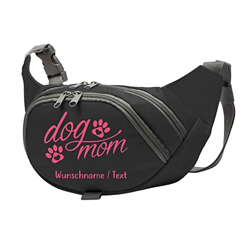 Tierisch-tolle Geschenke Dog Mom Bauchtasche Leckerlie -Tasche mit Wunschnamen personalisiert | Hundetraining | Leckerlie Beutel (Schwarz/Pink) von Tierisch-tolle Geschenke