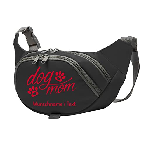 Tierisch-tolle Geschenke Dog Mom Bauchtasche Leckerlie -Tasche mit Wunschnamen personalisiert | Hundetraining | Leckerlie Beutel (Schwarz/Rot) von Tierisch-tolle Geschenke