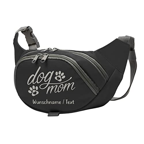 Tierisch-tolle Geschenke Dog Mom Bauchtasche Leckerlie -Tasche mit Wunschnamen personalisiert | Hundetraining | Leckerlie Beutel (Schwarz/Silber) von Tierisch-tolle Geschenke