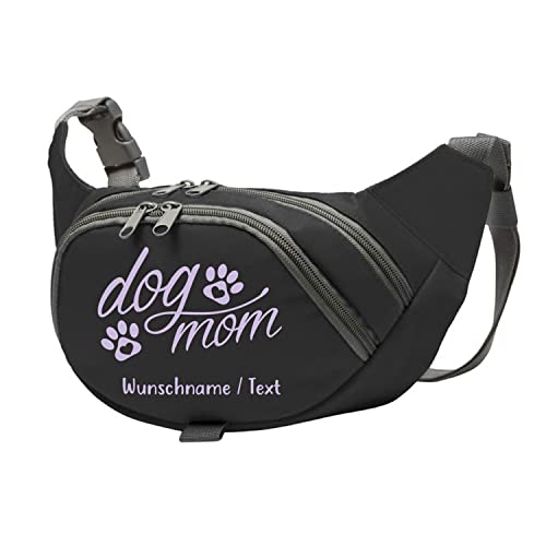 Tierisch-tolle Geschenke Dog Mom Bauchtasche Leckerlie -Tasche mit Wunschnamen personalisiert | Hundetraining | Leckerlie Beutel (Schwarz/Violette) von Tierisch-tolle Geschenke