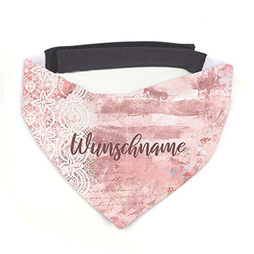 Tierisch-tolle Geschenke Hundehalstuch mit Namen Vintage Rosa personalisiert inklusive Wunschname mit 12 cm Klettverschluss für kleine, mittlere und große Hunde (S = Halsumfang: 32-38 cm) von Tierisch-tolle Geschenke