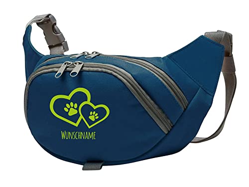 Tierisch-tolle Geschenke Hundesport Bauchtasche Leckerlie-Tasche mit 2 Herzen, 2 Pfoten und Wunschnamen personalisiert | Hundetraining | Leckerlie Beutel (Blau/Apfelgrün) von Tierisch-tolle Geschenke