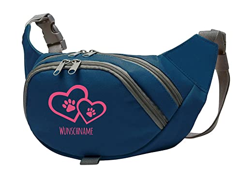 Tierisch-tolle Geschenke Hundesport Bauchtasche Leckerlie-Tasche mit 2 Herzen, 2 Pfoten und Wunschnamen personalisiert | Hundetraining | Leckerlie Beutel (Blau/Pink) von Tierisch-tolle Geschenke