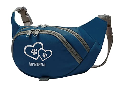 Tierisch-tolle Geschenke Hundesport Bauchtasche Leckerlie-Tasche mit 2 Herzen, 2 Pfoten und Wunschnamen personalisiert | Hundetraining | Leckerlie Beutel (Blau/Silber) von Tierisch-tolle Geschenke