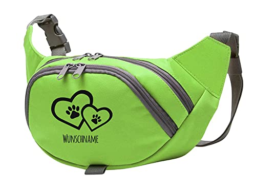 Tierisch-tolle Geschenke Hundesport Bauchtasche Leckerlie-Tasche mit 2 Herzen, 2 Pfoten und Wunschnamen personalisiert | Hundetraining | Leckerlie Beutel (Grün/Schwarz) von Tierisch-tolle Geschenke