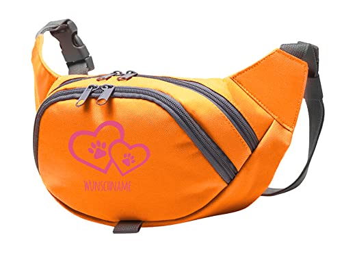 Tierisch-tolle Geschenke Hundesport Bauchtasche Leckerlie-Tasche mit 2 Herzen, 2 Pfoten und Wunschnamen personalisiert | Hundetraining | Leckerlie Beutel (Orange/Pink) von Tierisch-tolle Geschenke