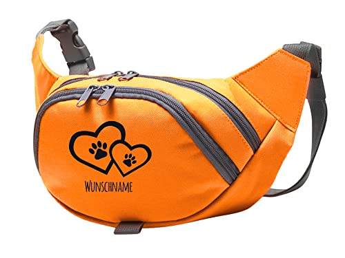 Tierisch-tolle Geschenke Hundesport Bauchtasche Leckerlie-Tasche mit 2 Herzen, 2 Pfoten und Wunschnamen personalisiert | Hundetraining | Leckerlie Beutel (Orange/Schwarz) von Tierisch-tolle Geschenke