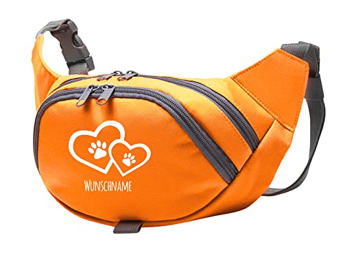 Tierisch-tolle Geschenke Hundesport Bauchtasche Leckerlie-Tasche mit 2 Herzen, 2 Pfoten und Wunschnamen personalisiert | Hundetraining | Leckerlie Beutel (Orange/Weiß) von Tierisch-tolle Geschenke