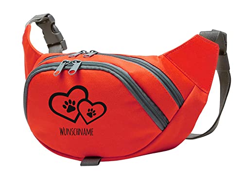 Tierisch-tolle Geschenke Hundesport Bauchtasche Leckerlie-Tasche mit 2 Herzen, 2 Pfoten und Wunschnamen personalisiert | Hundetraining | Leckerlie Beutel (Rot/Schwarz) von Tierisch-tolle Geschenke