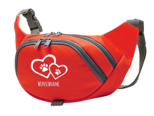 Tierisch-tolle Geschenke Hundesport Bauchtasche Leckerlie-Tasche mit 2 Herzen, 2 Pfoten und Wunschnamen personalisiert | Hundetraining | Leckerlie Beutel (Rot/Weiß) von Tierisch-tolle Geschenke