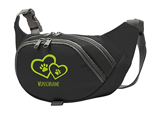 Tierisch-tolle Geschenke Hundesport Bauchtasche Leckerlie-Tasche mit 2 Herzen, 2 Pfoten und Wunschnamen personalisiert | Hundetraining | Leckerlie Beutel (Schwarz/Apfelgrün) von Tierisch-tolle Geschenke