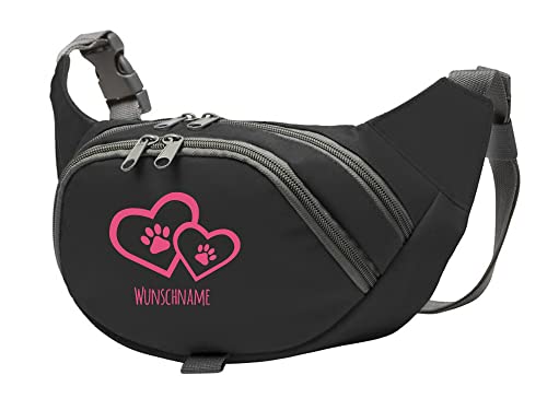 Tierisch-tolle Geschenke Hundesport Bauchtasche Leckerlie-Tasche mit 2 Herzen, 2 Pfoten und Wunschnamen personalisiert | Hundetraining | Leckerlie Beutel (Schwarz/Pink) von Tierisch-tolle Geschenke