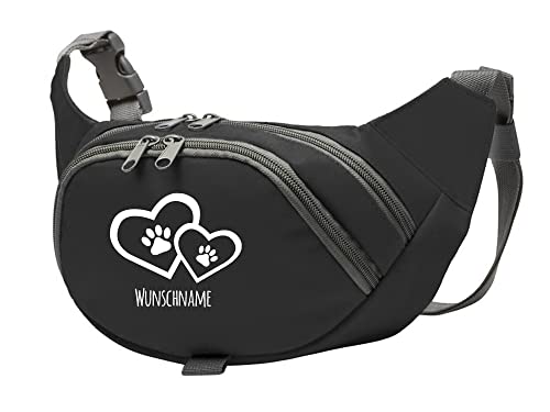 Tierisch-tolle Geschenke Hundesport Bauchtasche Leckerlie-Tasche mit 2 Herzen, 2 Pfoten und Wunschnamen personalisiert | Hundetraining | Leckerlie Beutel (Schwarz/Weiß) von Tierisch-tolle Geschenke