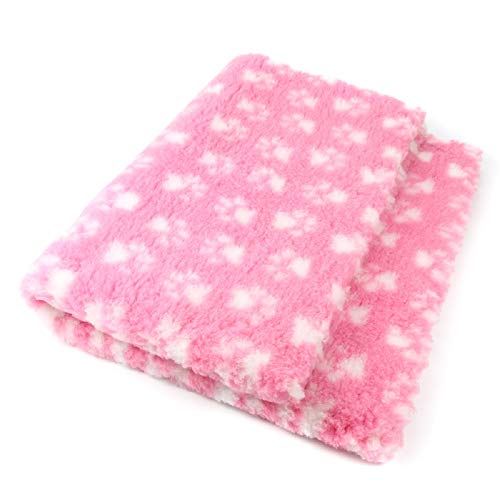 Tierisch-tolle Geschenke ProFleece Premium Hundedecke Haustiermatte rosa mit weißen Pfoten | rutschfest | Antibakteriell | Antiallergen | Atmungsaktiv | Isolierend | Waschbar (S = 75 x 50 cm) von Tierisch-tolle Geschenke