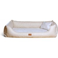 Tierlando ® MADDOX VIP Orthopädisches Hundebett VISCO Velours Kunstleder S - XXL creme 1,2 m, 25 cm, 85 cm von Tierlando