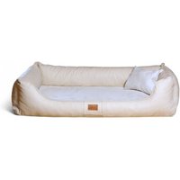 Tierlando ® MADDOX VIP Orthopädisches Hundebett VISCO Velours Kunstleder S - XXL creme 1 m, 25 cm, 75 cm von Tierlando