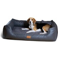 Tierlando ® MADDOX VIP Orthopädisches Hundebett VISCO Velours Kunstleder S - XXL schwarz/ graphit 1,2 m, 25 cm, 85 cm von Tierlando
