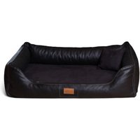 Tierlando ® MADDOX VIP Orthopädisches Hundebett VISCO Velours Kunstleder S - XXL schwarz 1,2 m, 25 cm, 85 cm von Tierlando