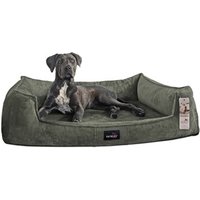Tierlando ® Orthopädisches Hundebett FRANKLIN Kuscheliger Teddy-Stoff - Hundesofa dunkles olivgrün 90 cm, 22 cm, 75 cm von Tierlando