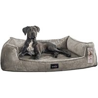 Tierlando ® Orthopädisches Hundebett FRANKLIN Kuscheliger Teddy-Stoff - Hundesofa graphit/nature 1,1 m, 22 cm, 90 cm von Tierlando