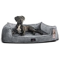 Tierlando ® Orthopädisches Hundebett FRANKLIN Kuscheliger Teddy-Stoff - Hundesofa graphit/nature 1,6 m, 25 cm, 1,1 m von Tierlando
