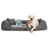 Tierlando ® Orthopädisches Hundebett VELVET Samt Velours Dreiecke geometrisch grau / türkis 1,3 m, 25 cm, 1 m von Tierlando