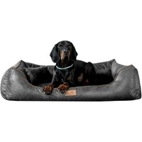 Tierlando ALBERTO ORTHO Orthopädisches Hundebett mit Velours Vintage schwarz/ graphit 1 m, 25 cm, 75 cm von Tierlando