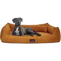 Tierlando BRUCE VELOURS - Orthopädisches Hundebett Soft orange/ braun 1,1 m, 25 cm, 90 cm von Tierlando