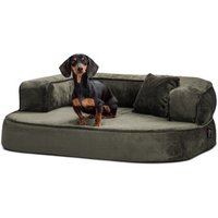 Tierlando SHARLEEN VISCO PLUS - Orthopädisches Hundesofa mit kuscheligem Teddystoff dunkles olivgrün 1 m, 40 cm, 80 cm von Tierlando