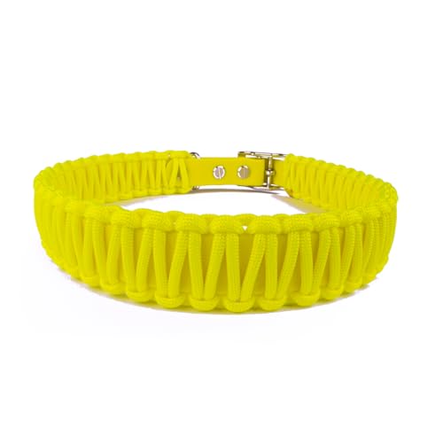 Hundehalsband Lori Tierluxe - Handgemacht, Paracord, Biothane (Gelb Neon, L Halsumfang 35-41 cm) von Tierluxe
