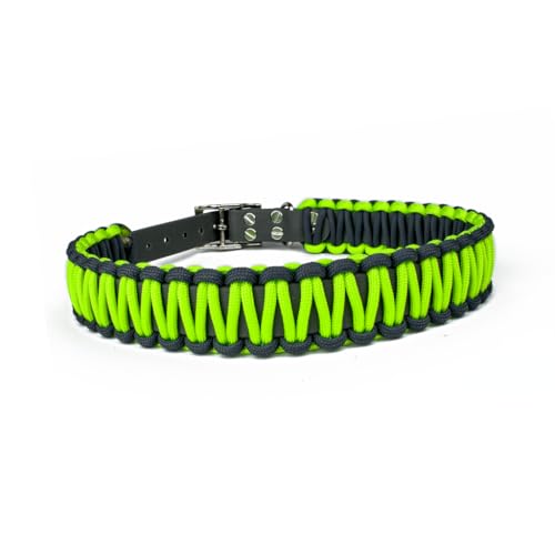 Hundehalsband Lori Tierluxe - Handgemacht, Paracord, Biothane (Grau Grün-Neon, L Halsumfang 35-41 cm) von Tierluxe