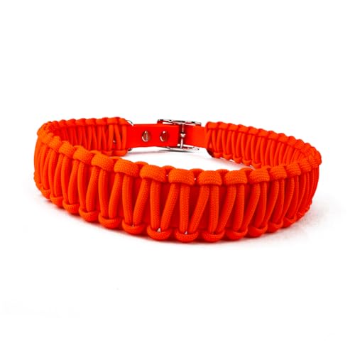 Hundehalsband Lori Tierluxe - Handgemacht, Paracord, Biothane (Orange Neon, L Halsumfang 35-41 cm) von Tierluxe
