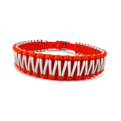 Hundehalsband Lori Tierluxe - Handgemacht, Paracord, Biothane (Orange Weiß Neon, L Halsumfang 35-41 cm) von Tierluxe