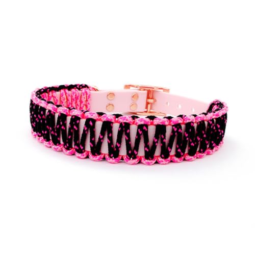 Hundehalsband Lori Tierluxe - Handgemacht, Paracord, Biothane (Pink Schwarz, L Halsumfang 35-41 cm) von Tierluxe