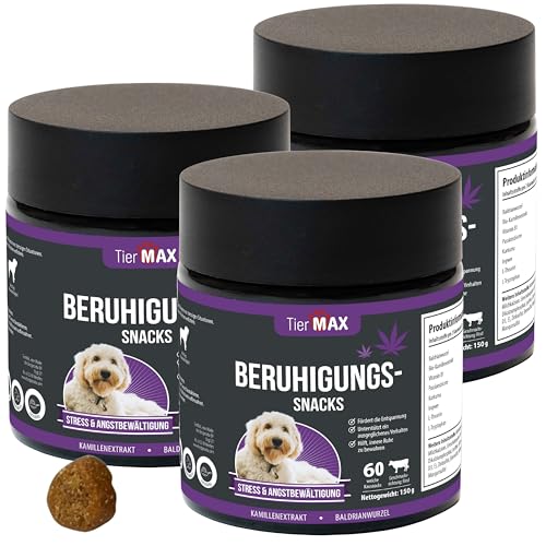 Tiermax Hunde Beruhigung Snacks (3 x 60 Stück) – Natürliche Entspannung & Stressbewältigung – Baldrian & Kamille – Premium Qualität Hunde Snack mit Rind-Geschmack von Tiermax