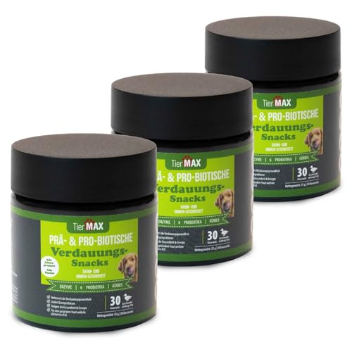 Tiermax Prä & Probiotische Verdauungs Hunde Leckerlis – (3 x 30 weiche Hundeleckerlie) – Verdauung & Darmflora – Premium Qualität & Natürlich – Hunde Probiotika mit hoher Wirksamkeit von Tiermax